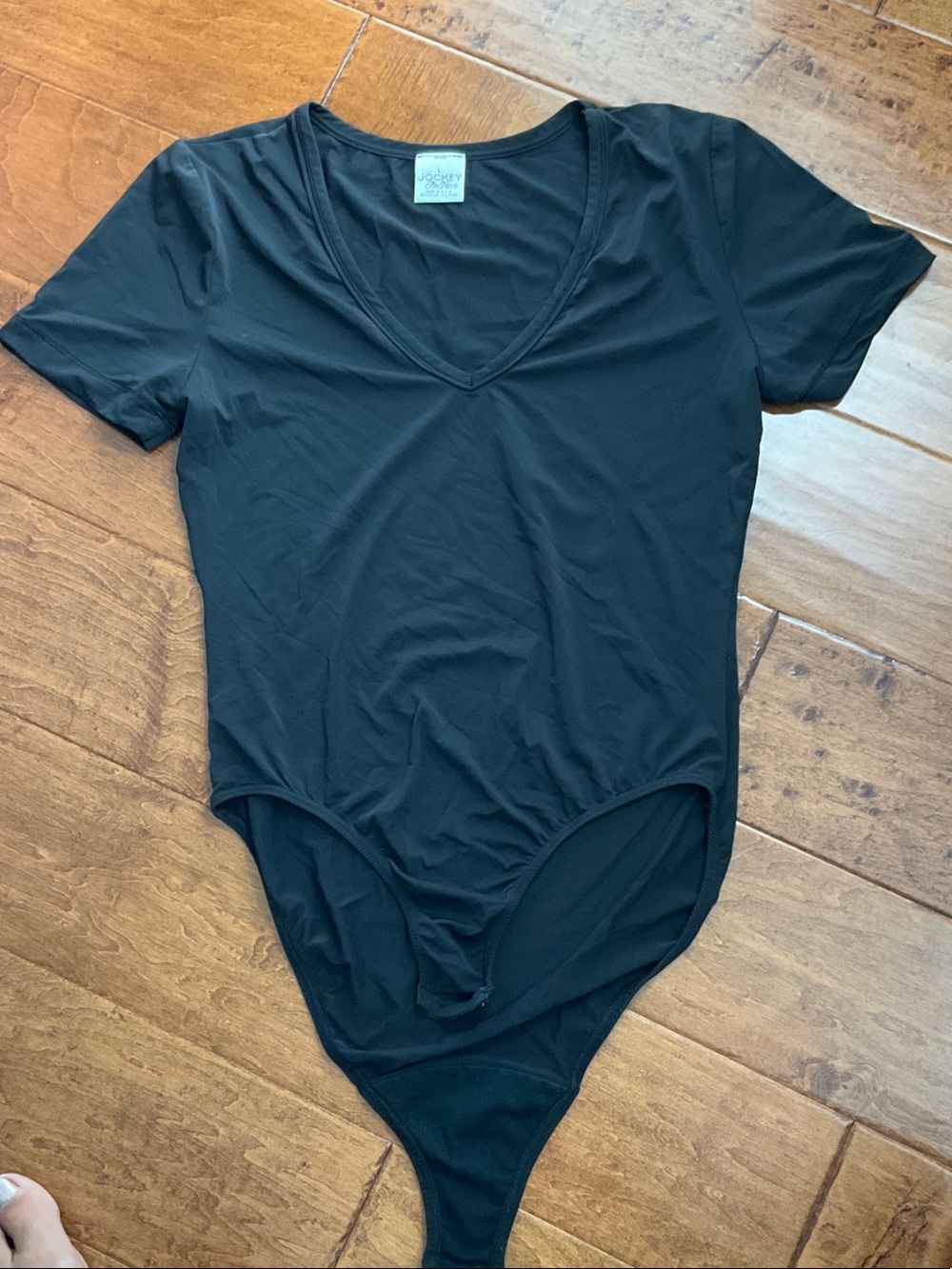 Jockey Black V-Neck Short Sleeve Bodysuit with Snap Closure